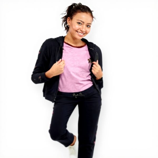 Pantaloni Eleganti Donna Banana Moon Nero Strisce Floreali
