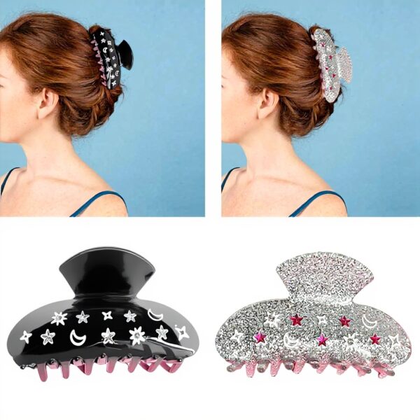 Molletta per capelli Star Moon glitterata antiscivolo nero