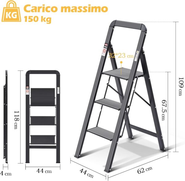 Scala Pieghevole Kingrack Alluminio 3 Gradini Sicurezza Casa-5