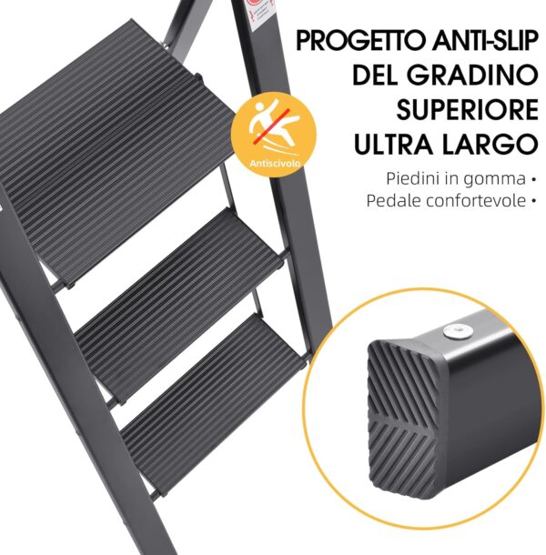 Scala Pieghevole Kingrack Alluminio 3 Gradini Sicurezza Casa-2
