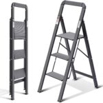 Scala Pieghevole Kingrack Alluminio 3 Gradini Sicurezza Casa-0