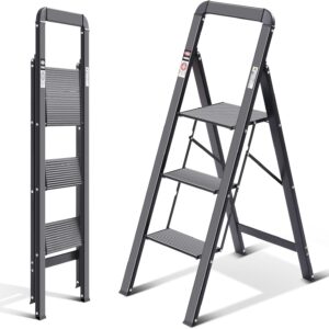 Scala Pieghevole Kingrack Alluminio 3 Gradini Sicurezza Casa-0