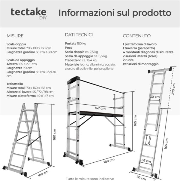 Scala in alluminio 4 in 1 tectake multifunzione pieghevole-5