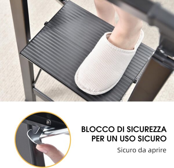 Scala Pieghevole Kingrack Alluminio 3 Gradini Sicurezza Casa-4