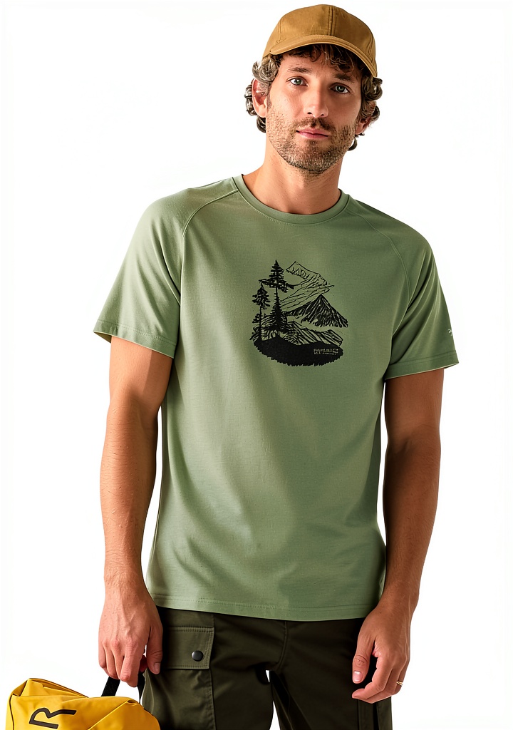 T-shirt Regatta Escade verde indossata in un contesto urbano