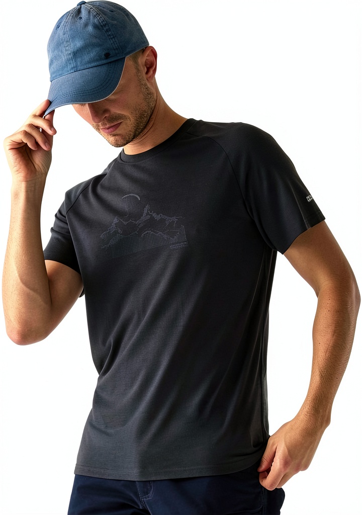 Installing T‑shirt Regatta Uomo Grigio Escade Maglia Manica Corta su un tavolo di legno