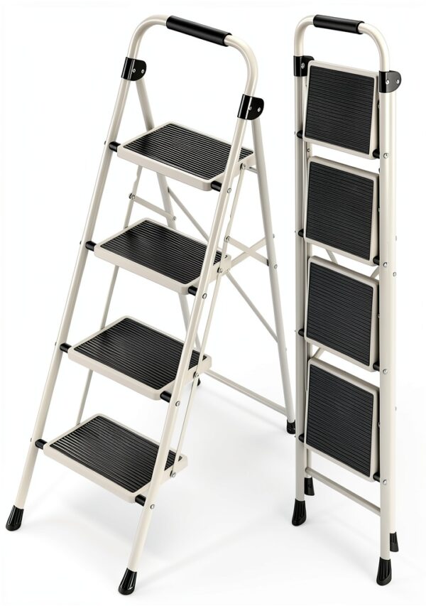 KINGRACK Scala Pieghevole 4 Gradini Acciaio Bianco Casa